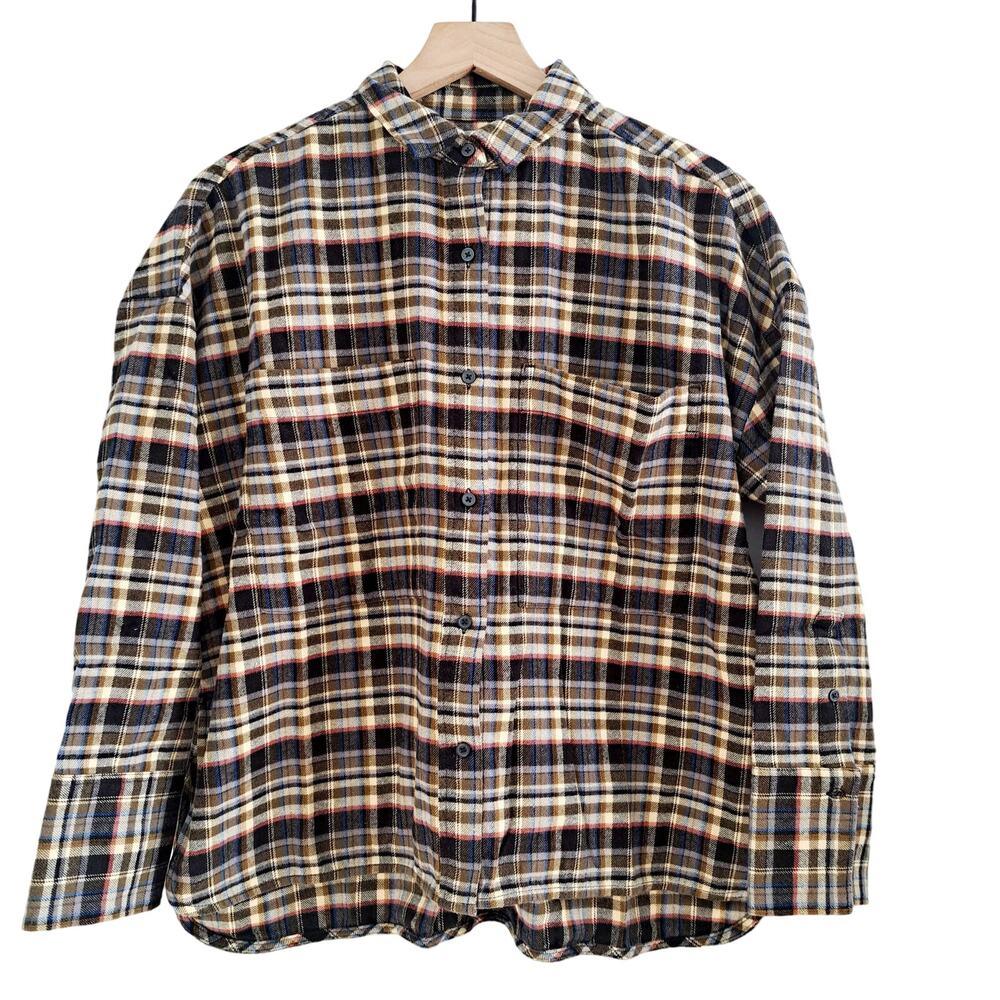 Everlane Boxy Plaid Flannel Soft Button Up Shirt - Sz S - Picture 4 of 9